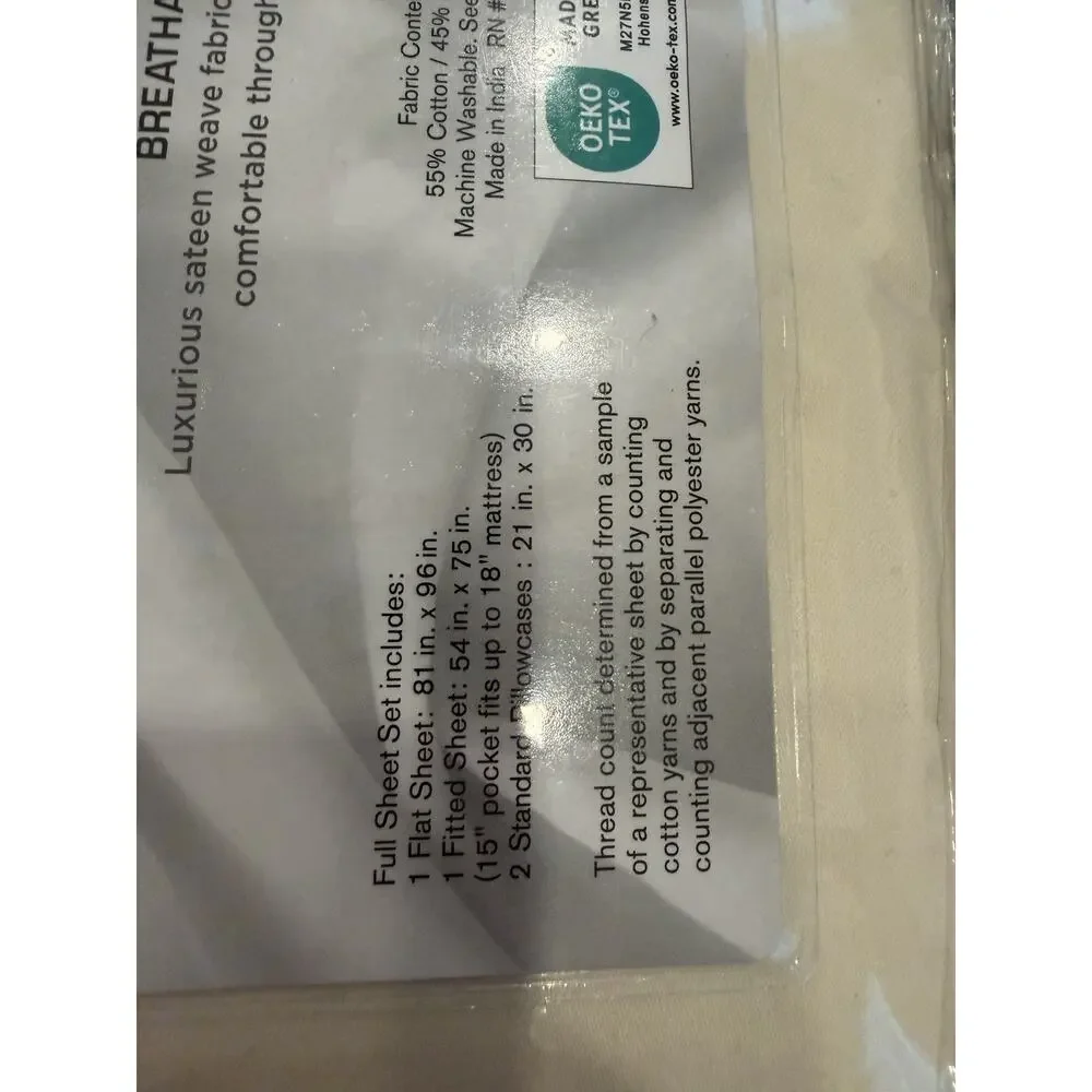 Serene Sleep Ivory 1000 Thread Count 4-Pc. Sheet Set Full NWT $160
